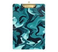Porte-bloc en acrylique avec motif camouflage turquoise - Format A4 - Étanche - Format A4 - Pour conducteur de camion de football - Doré - 30,5 x 22,9 cm - Tabla para escribir avec clip
