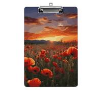 Porte-bloc en acrylique avec motif champ de fleurs de coquelicots rouges au coucher du soleil - 21,6 x 31,5 cm - Porte-bloc résistant aux chocs avec trou de suspension pour salle de classe et