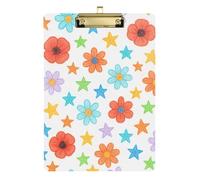 Porte-bloc en acrylique avec motif floral et étoiles dessinées pour enseignant de première année, taille 22,9 x 30,5 cm