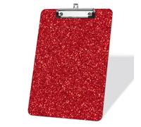 Porte-bloc en acrylique avec paillettes rouges format standard A4 22,9 x 31,8 cm porte-blocs décoratifs porte-blocs tendance Portapapeles pour fournitures de bureau enseignants et élèves-Clip argenté