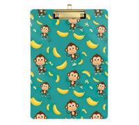Porte-bloc en acrylique mignon singes bananes bleu sarcelle tendance pour infirmières, avocats, médecins, voyage, pince dorée rétractable