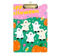 Porte-bloc en acrylique motif citrouille d'Halloween de dessin animé - Lettre standard A4 - Joli porte-bloc pour entraîneurs de softball - Doré - 30,5 x 22,9 cm - Tabla para escribir avec clip