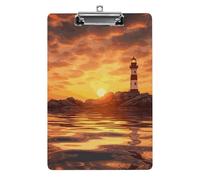 Porte-bloc en acrylique motif phare de mer au coucher du soleil avec clip bas en acrylique, 21,6 x 31,5 cm, porte-bloc format A4, résistant aux chocs avec trou de suspension pour salle de classe et