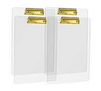Porte-Bloc en Acrylique, MSDADA 4 Pièce Acrylique Transparent de Clipboard A4 de Conception de Mode, Clipboard avec Pince (Or)
