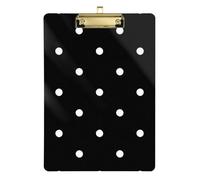 Porte-bloc en acrylique noir à pois de dessin animé - Lettre standard A4 - Joli pour fournitures de classe pour enseignants - Or - 30,5 x 22,9 cm