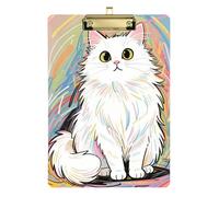 Porte-bloc en verre acrylique avec motif chat blanc mignon de dessin animé, lettre standard A4, pour entraîneurs, salle de classe médicale, doré, 30,5 x 22,9 cm, tabla para escribir avec clip