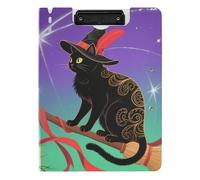 Porte-bloc Halloween Magic Black Cats A4 Porte-bloc Folio Horizontal et Vertical Double Clips Bureau Clip Board avec Couverture