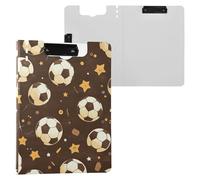 Porte-bloc marron avec deux clips métalliques et couverture rigide pour fournitures de papeterie Motif étoiles de football