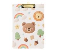 Porte-bloc mignon en acrylique marron arc-en-ciel avec lettre standard A4 pour étudiants, filles, enfants, enseignants, porte-bloc doré, 30,5 x 22,9 cm, tabla para escribir avec clip