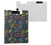 Porte-bloc Neon Rocket Star - Format A4 - Porte-bloc avec fente pour stylo - Pour bureau, école