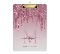 Porte-bloc personnalisable A4 de taille standard rose à paillettes avec clip en métal discret pour bureau, salle de classe, école 22,9 x 31,8 cm