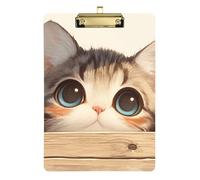 Porte-bloc personnalisé en acrylique avec motif de chat mignon de dessin animé - Format A4 - Étanche - Pour infirmiers, étudiants, quête commerciale - Doré - 30,5 x 22,9 cm - Tabla para escribir avec