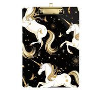 Porte-bloc plat noir et blanc motif licornes doré A4 pour bureau paysage porte-bloc transparent pour enseignant infirmier, taille 9 x 12