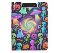 Porte-bloc pliable Aliens coloré pour Halloween A4 Porte-bloc Folio Double clips métalliques Porte-stylo infirmière avec couverture