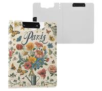 Porte-bloc pliable avec deux clips métalliques pour le jardin français - Papillons et fleurs - Porte-stylo - Avec couverture - Porte-bloc - Pour entrepreneur médical
