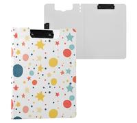 Porte-bloc pliable avec double clip en métal - Avec couverture - Avec motif étoiles et cercles - Organiseur de bureau