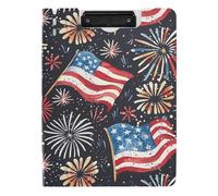 Porte-bloc pliable avec motif drapeau américain, feux d'artifice, aquarelle, 4 juillet, format A4, porte-bloc avec rabat, double clips métalliques, porte-stylo, planche à clip avec housse