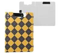 Porte-bloc pliable avec rangement - Échiquier jaune et noir - A4 - Avec classeur - Double clips - Porte-stylo - Avec couverture rigide