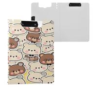 Porte-bloc pliable avec rangement Motif ours marron Format A4 Porte-bloc Folio horizontal et vertical Double clips École avec couverture rigide