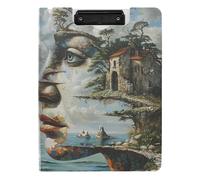 Porte-bloc pliable avec rangement pour peinture à l'huile Art visage maison mer abstrait A4 Porte-bloc Folio horizontal et vertical Double clips Bureau Clip Board avec couverture rigide