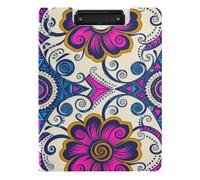 Porte-bloc pliable avec rangement style indien cachemire fleur bleu magenta A4 porte-bloc folio classeur deux clips métalliques porte-stylo infirmière avec couverture