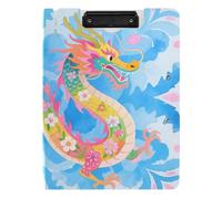 Porte-bloc pliable bleu motif dragon chinois A4, porte-bloc horizontal et vertical, double clips pour école avec couverture