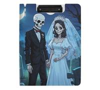 Porte-bloc pliable bleu squelette mariée et marié A4 Porte-bloc Folio horizontal et vertical double clips infirmiers avec couverture