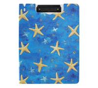 Porte-bloc pliable en forme d'étoile de mer bleu aquarelle A4 avec double clips métalliques pour l'école avec couverture rigide