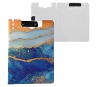 Porte-bloc pliable en marbre orange bleu roi A4 avec deux clips métalliques pour bureau avec couverture