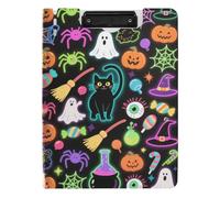 Porte-bloc pliable fluorescent coloré citrouille d'Halloween A4 porte-bloc folio double clips porte-stylo bureau avec couverture