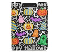 Porte-bloc pliable gris imprimé léopard motif Halloween A4 porte-bloc folio deux clips métalliques porte-stylo scolaire avec couverture