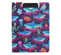 Porte-bloc pliable Happy Halloween bleu requin crâne A4 porte-bloc folio horizontal et vertical double clips infirmiers avec housse
