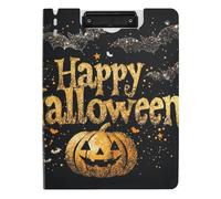 Porte-bloc pliable Happy Halloween Citrouille pailletée A4 Porte-bloc Folio horizontal et vertical Double clips Planche à clip d'allaitement avec couverture rigide
