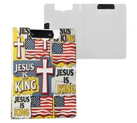 Porte-bloc pliable Jésus est le roi drapeau A4, porte-bloc à pince avec deux clips en métal, porte-stylo pour soins infirmiers avec couverture rigide