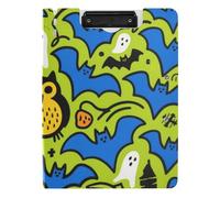 Porte-bloc pliable motif dessin animé Halloween chauve-souris hibou bleu A4 porte-bloc folio classeur horizontal et vertical double clips bureau avec couverture