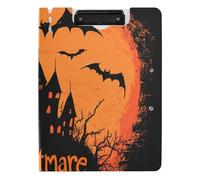 Porte-bloc pliable Nightmare Halloween Jack-o'-Lantern citrouille squelette effrayant chauve-souris A4 porte-bloc double clips en métal porte-stylo infirmière avec couverture