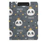 Porte-bloc pliable - Panda King Star - Gris - A4 - Avec deux clips métalliques - Porte-stylo - Avec couverture
