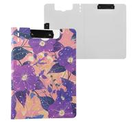 Porte-bloc plié, grandes fleurs violettes, porte-bloc A4 avec porte-documents double clips métalliques porte-stylo bureau avec couverture