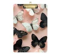 Porte-bloc transparent noir et blanc papillon blush Peach Speech Pathology pour femmes juridiques entraîneurs de basket-ball taille 9 x 12,5 Tablas para escribir