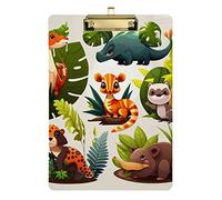 Porte-bloc vectoriel sur le thème des animaux du zoo pour enfants, garçons, filles, étudiants, joli porte-bloc en acrylique, format A4, motif à motifs, clip à profil bas, argenté, 22,9 x 31,8 cm
