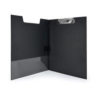 Porte-blocs A4 avec Rabat et Pince - Support rigide revêtement PVC noir - Porte-documents professionnel avec Pochette intérieure et Crochet de suspension - Idéal Réunions, Chantiers, Bureaux
