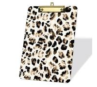 Porte-blocs en acrylique avec motif léopard doré, pince métallique plate, porte-bloc A4 22,9 x 31,8 cm, fournitures de bureau Porte-blocs pour l'école le bureau les enseignants les élèves-Clip doré