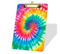 Porte-blocs Tie Dye Rainbow, porte-bloc acrylique au format lettre standard avec pince métallique plate, 22,9 x 31,8 cm, porte-bloc décoratif pour enseignants, professeurs, chefs de bureau-Clip doré