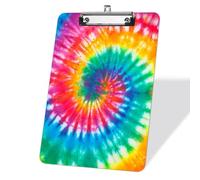 Porte-blocs Tie Dye Rainbow, porte-bloc acrylique au format lettre standard avec pince métallique plate, 22,9 x 31,8 cm, porte-bloc décoratif pour enseignants professeurs chefs de bureau-Clip argenté