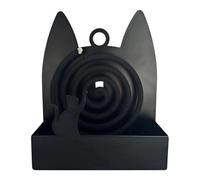 Porte-bobine d'encens en fer - 18,2 x 15 cm - Plateau coupe-vent avec oreilles de chat - Attrape-cendres décoratif noir - Brûleur pour intérieur et extérieur - Pour chambre à coucher, où