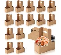 Porte-Boissons en Carton Kraft,Porte-gobelet en Papier Kraft À Emporter,pour 2 Tasses,pour Boissons Chaudes et Froides, Plats à Emporter,Café et Restaurant,17.5 * 8 * 22.5cm,15 Pièces