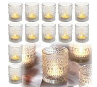 Porte Bougeoir Photophore Verre Transparents: 12 Pièces Photophore Bougeoir en Verre, Bougeoirs en Verres avec Motif à Pois en Relief, Bougeoirs en Verres pour Décoration Table Mariage Fête Dîner