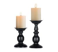 Porte-Bougie Bougeoir for Bougies piliers, Ensemble de Supports rustiques, Support en métal Assiette décorative(Black)