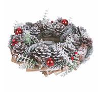 Porte-Bougie/Centre de Table Rond de Noël en Bois de Coton, décoration de Pommes de pin, Santa's House