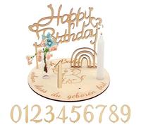 Porte Bougie Chiffre en Bois, Assiette d'anniversaire en Bois Personnalisée avec Bougeoir, Chiffres Arc-en-Ciel 0-9 et Décoration Maison d'anniversaire DIY, Couronne d'anniversaire pour Enfants